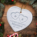 Gift For Couples,Gift For Husband,Gift For Wife,Gift For Boyfriend,Gift For Girlfriend,Anniversary,Wedding Anniversary,Love - The Year We Became Mr & Mrs Initial Letter - Personalized Heart Ceramic Ornament