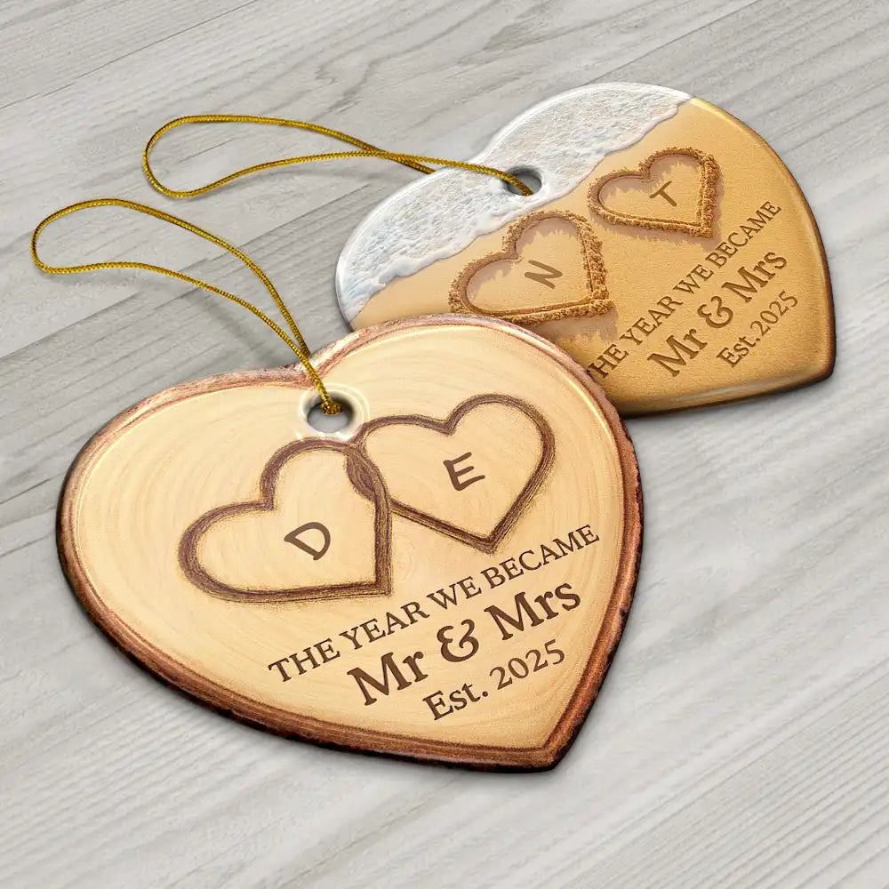 Gift For Couples,Gift For Husband,Gift For Wife,Gift For Boyfriend,Gift For Girlfriend,Anniversary,Wedding Anniversary,Love - The Year We Became Mr & Mrs Initial Letter - Personalized Heart Ceramic Ornament