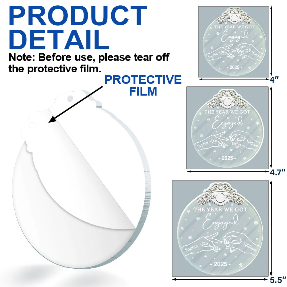 Gift For Couples,Christmas,Engaged,Married ,Anniversary,Love,Gift For Husband,Gift For Girlfriend,Gift For Boyfriend,Gift For Wife - The Year We Got Engaged - Personalized Custom Shaped Acrylic Ornament