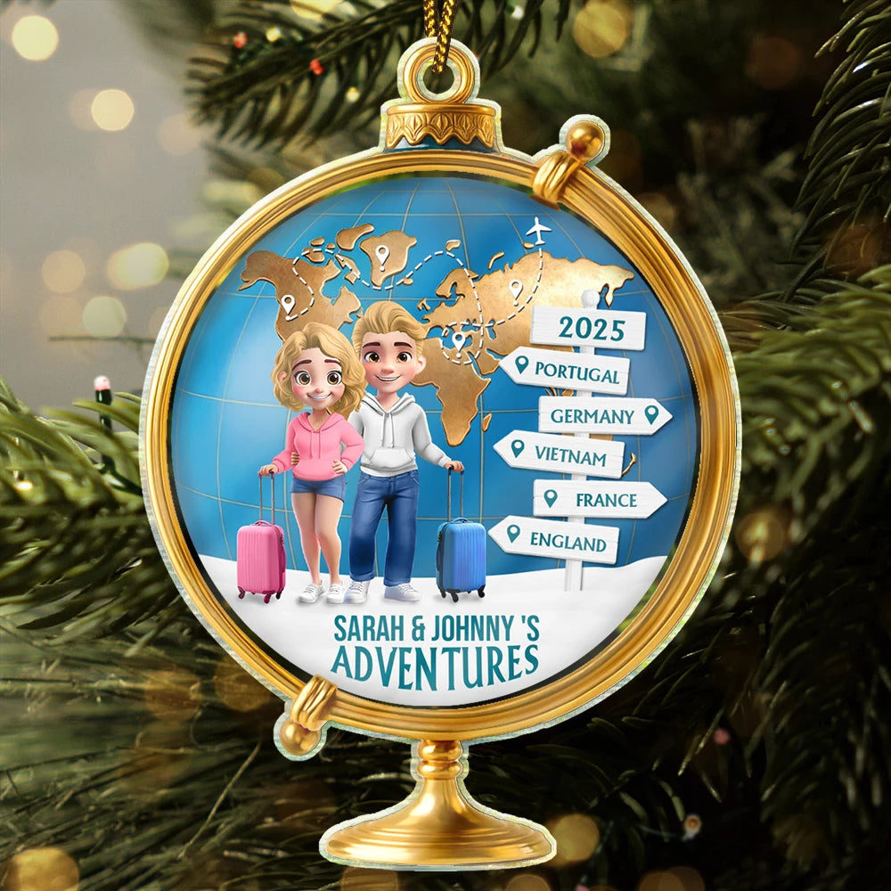 Christmas,Gift For Couples,Travel,Gift For Yourself - The Year We Visited Around The Globe - Personalized Custom Shaped Acrylic Ornament