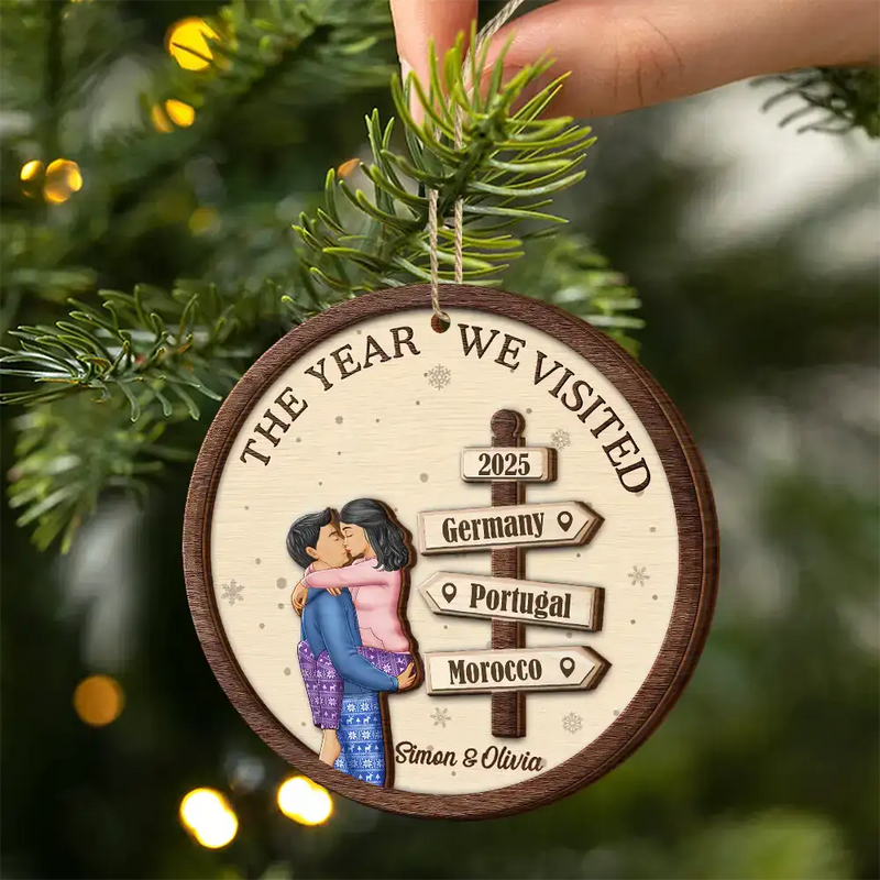 Gift For Couples,Gift For Husband,Gift For Wife,Gift For Boyfriend,Gift For Girlfriend,Travel,Christmas,Happy - The Year We Visited Travel Couple - Personalized 2-Layered Wooden Ornament