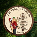 Gift For Couples,Gift For Husband,Gift For Wife,Gift For Boyfriend,Gift For Girlfriend,Travel,Christmas,Happy - The Year We Visited Travel Couple - Personalized 2-Layered Wooden Ornament