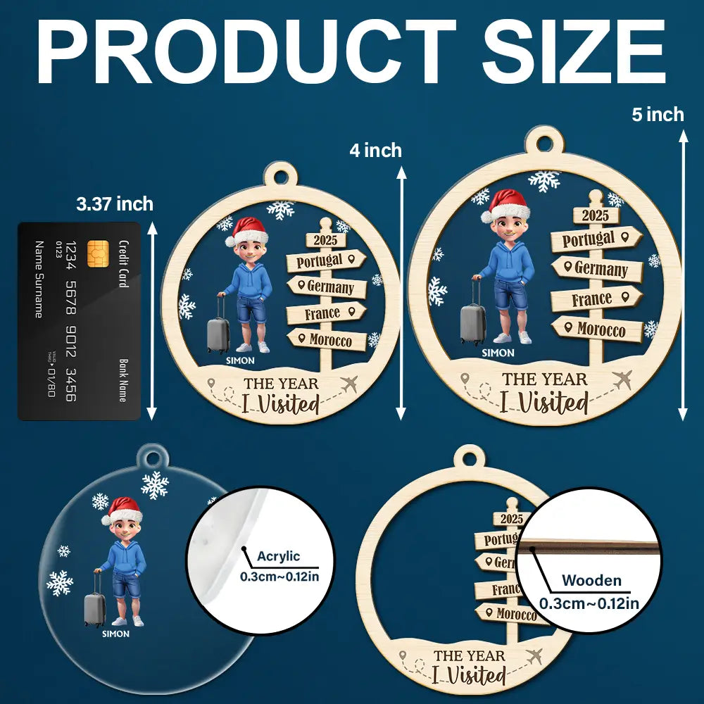 Christmas,Gift For Couples,Gift For Husband,Gift For Wife,Gift For Boyfriend,Gift For Girlfriend,Travel,Happy - The Year We Visited Travel Ornament - Personalized 2-Layered Mix Ornament