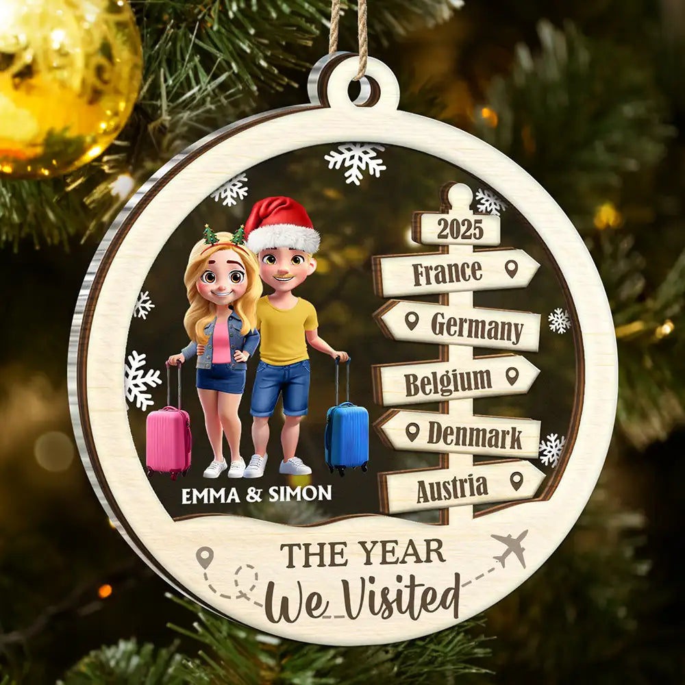 Christmas,Gift For Couples,Gift For Husband,Gift For Wife,Gift For Boyfriend,Gift For Girlfriend,Travel,Happy - The Year We Visited Travel Ornament - Personalized 2-Layered Mix Ornament