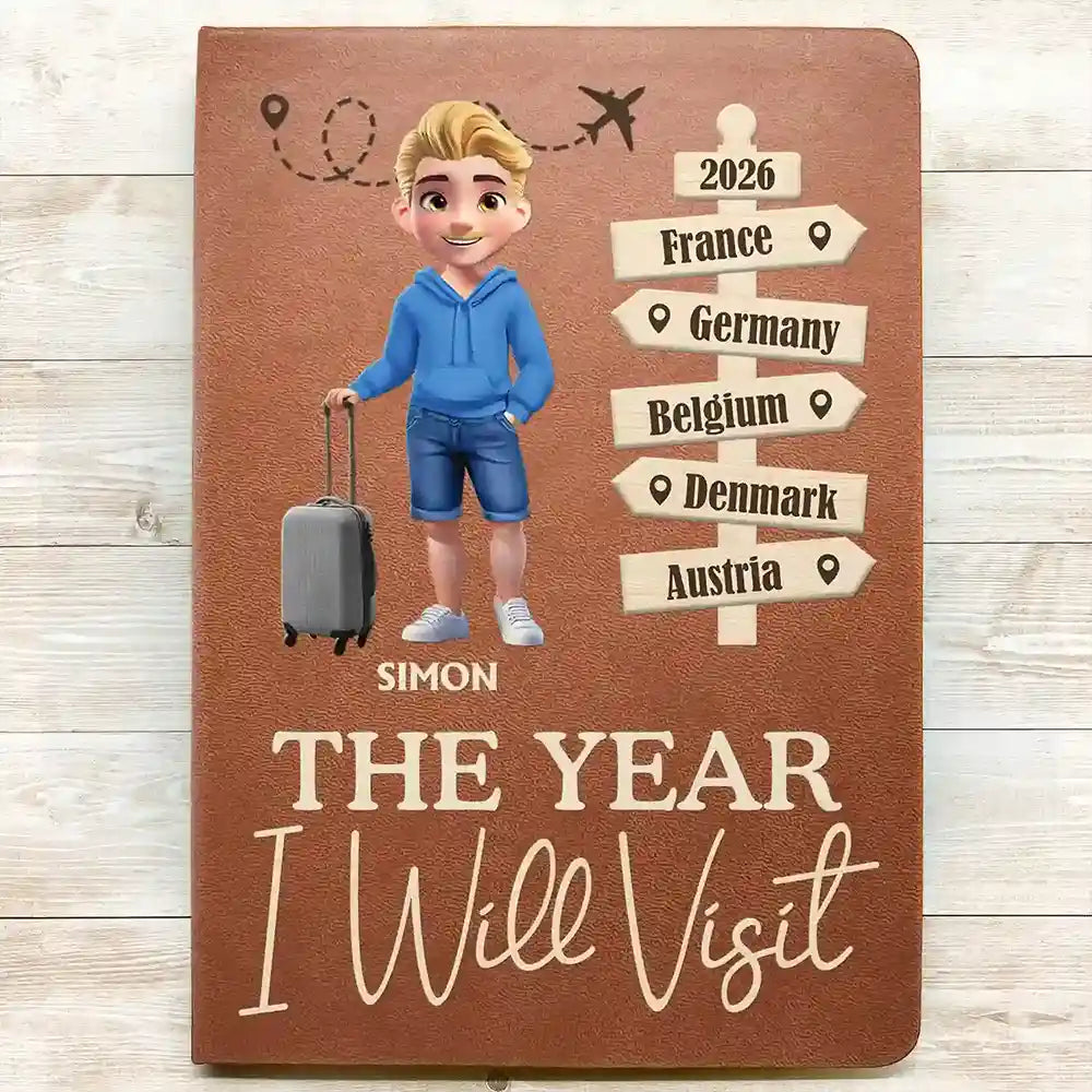 Travel,Gift For Couples,Gift For Husband,Gift For Wife,Gift For Boyfriend,Gift For Girlfriend,Happy - The Year We Will Visit - Personalized Leather Journal