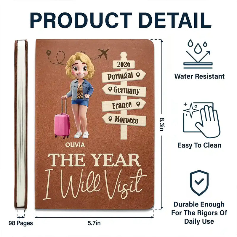 Travel,Gift For Couples,Gift For Husband,Gift For Wife,Gift For Boyfriend,Gift For Girlfriend,Happy - The Year We Will Visit - Personalized Leather Journal