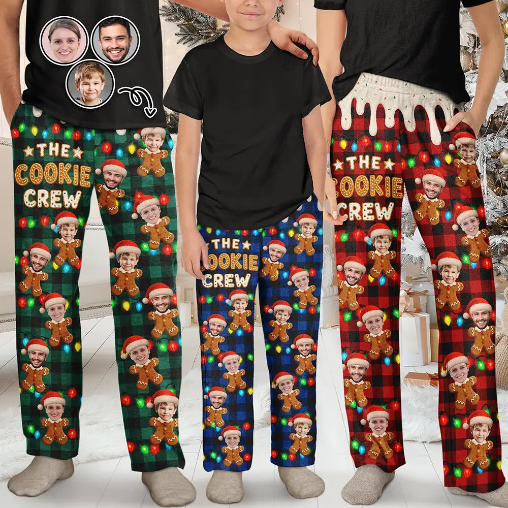 Christmas,Custom Photo,Family,Cut-Face Photo,Happy - Custom Photo The Cookie Crew Family - Personalized Pajama Pants