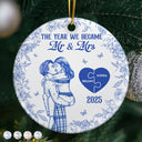 The Year We Became Mr & Mrs Kissing Couples Toile - Personalized Circle Ceramic Ornament