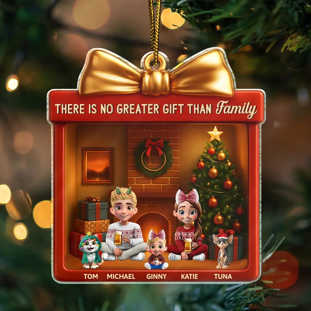Family, Parents, Gift For Grandparents, Happy, Christmas - There Is No Greater Gift Than Family 3D Effect - Personalized Custom Shaped Acrylic Ornament