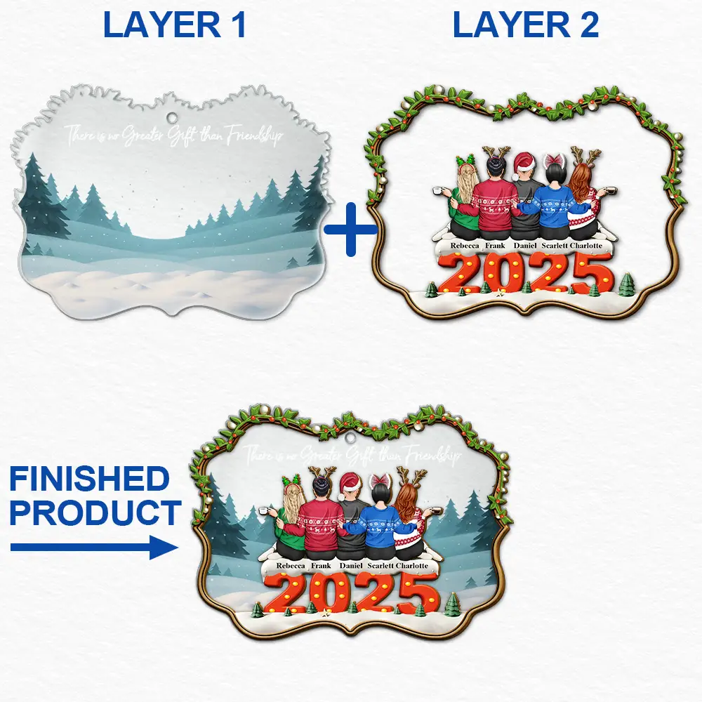 Gift For Bestie,Christmas,Gift For Sisters,Gift For Brothers,Gift For Sibling,Cousin,Love - There Is No Greater Gift Than Friendship - Personalized 2-Layered Mix Ornament