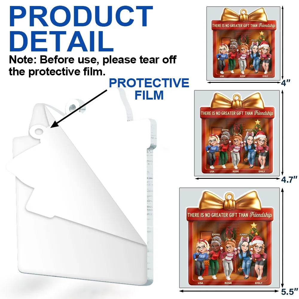 Christmas,Gift For Bestie,Gift For Sisters,Happy - There Is No Greater Gift Than Friendship 3D Effect - Personalized Custom Shaped Acrylic Ornament