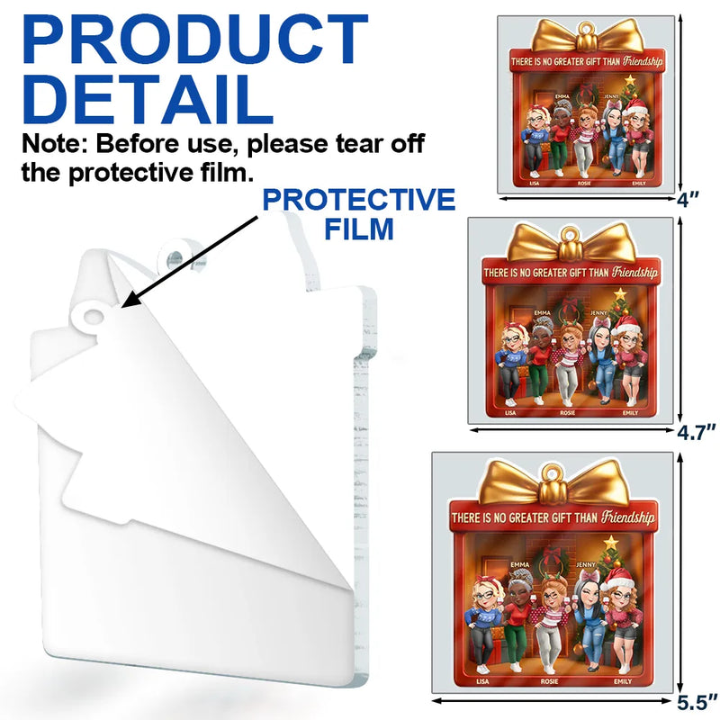 Christmas,Gift For Bestie,Gift For Sisters,Happy - There Is No Greater Gift Than Friendship 3D Effect - Personalized Custom Shaped Acrylic Ornament