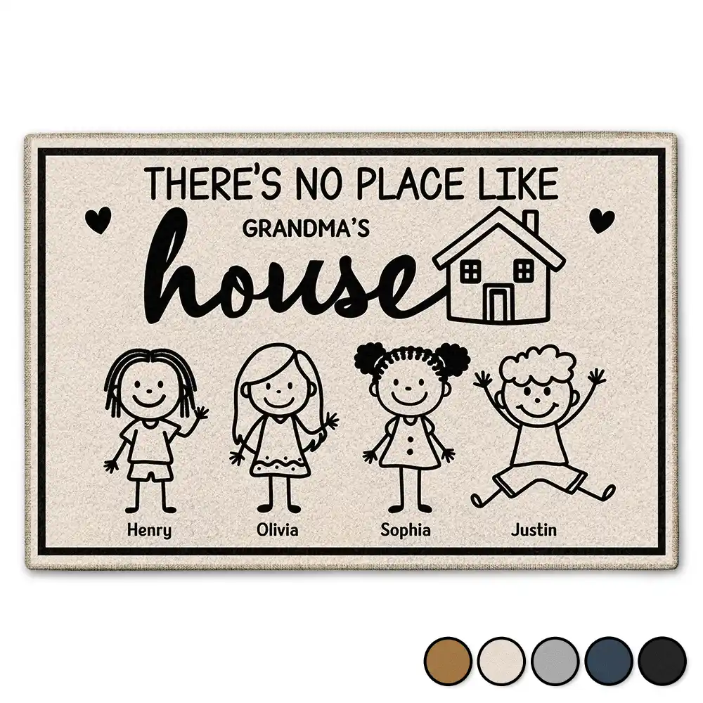 Gift For Grandma,Grandma,Grandkids,Gift For Grandpa,Grandpa - Grandkids,Gift For Grandparents - There's No Place Like Grandma House Stick Figure - Personalized Doormat
