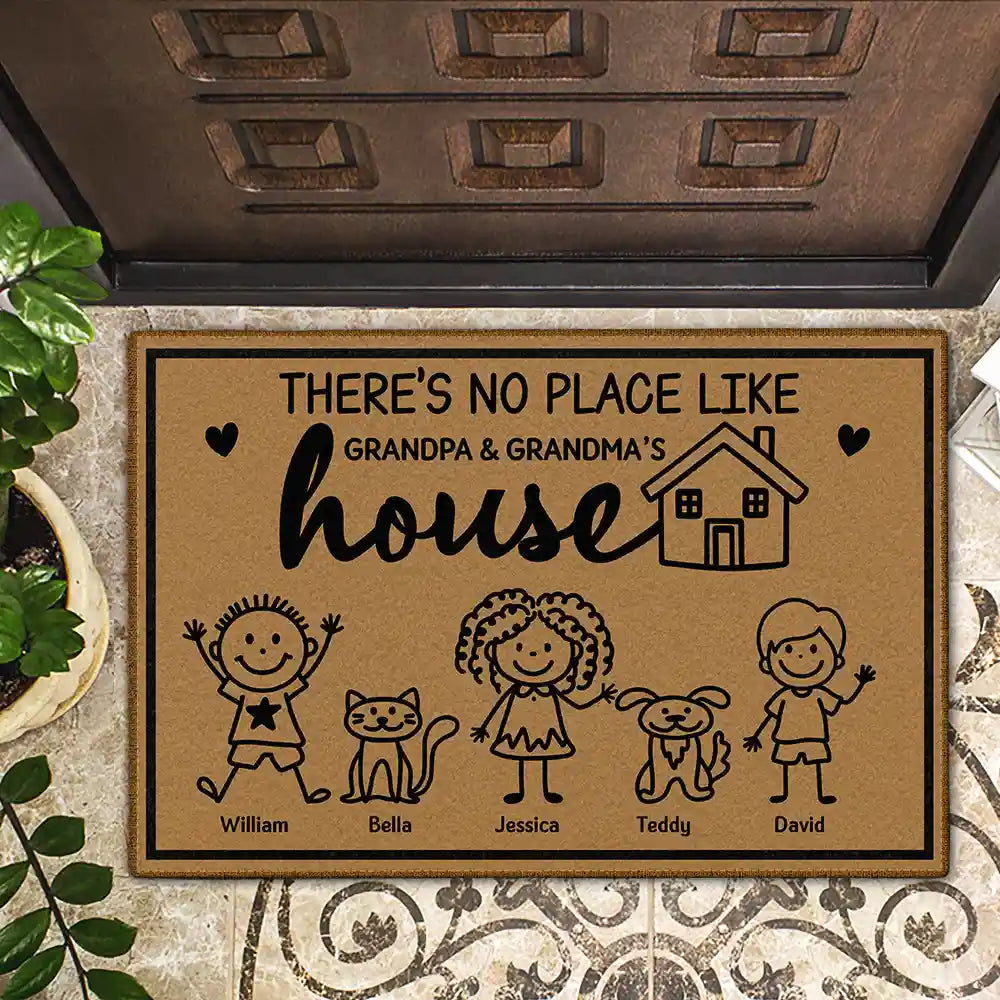 Gift For Grandma,Grandma,Grandkids,Gift For Grandpa,Grandpa - Grandkids,Gift For Grandparents - There's No Place Like Grandma House Stick Figure - Personalized Doormat