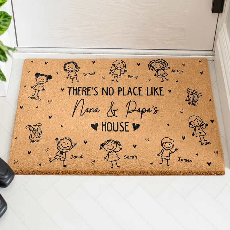 Gift For Grandpa,Gift For Grandma,Gift For Grandparents,Happy - There's No Place Like Grandma & Grandpa's House Stick Figures - Personalized Coconut Doormat