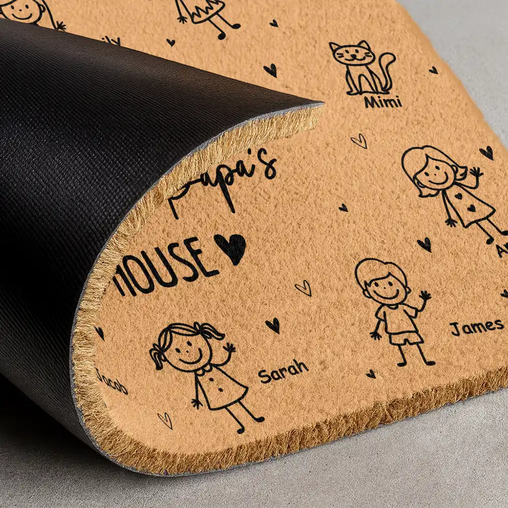 Gift For Grandpa,Gift For Grandma,Gift For Grandparents,Happy - There's No Place Like Grandma & Grandpa's House Stick Figures - Personalized Coconut Doormat