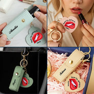 Gift For Girlfriend, Gift For Wife, Gift For Women, Love - These Lips Belong To - Personalized Leather Lipstick Case Keychain With Mirror