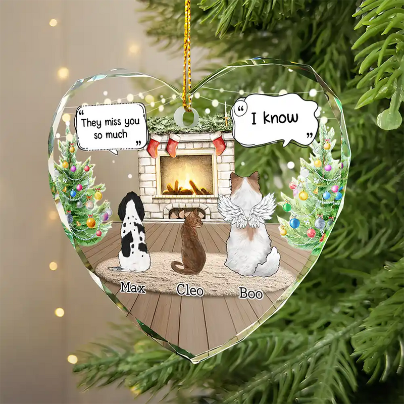 Sad,Memorial,Pet Lovers,Christmas - They Still Talk About You Cozy House - Personalized Heart Shaped Glass Ornament