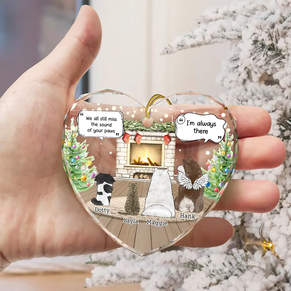 Sad,Memorial,Pet Lovers,Christmas - They Still Talk About You Cozy House - Personalized Heart Shaped Glass Ornament