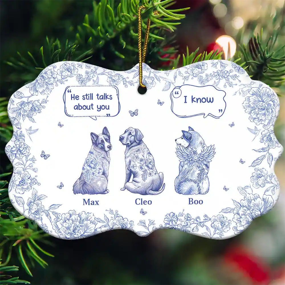 Sad, Memorial, Christmas, Dog Lovers, Pet Lovers, Cat Lovers - They Still Talk About You Toile - Personalized Medallion Ceramic Ornament