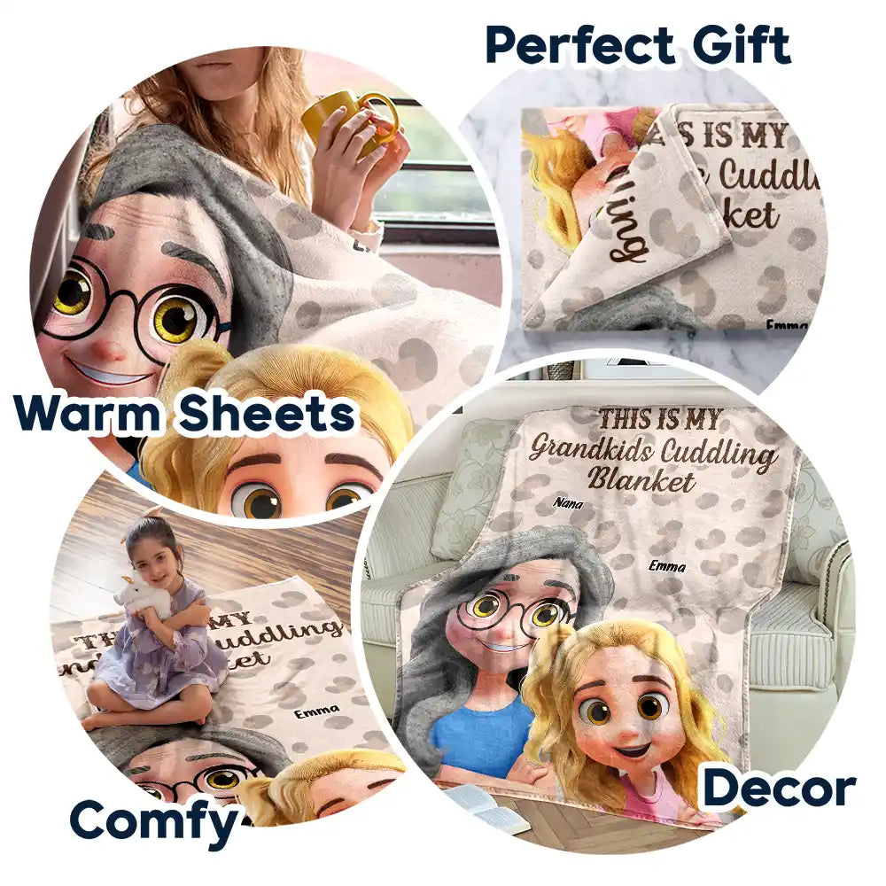 Gift For Grandma, Gift For Grandparents, Grandma - Grandkids, Happy - This Is My Grandkids Cuddling Blanket - Personalized Fleece Blanket, Sherpa Blanket