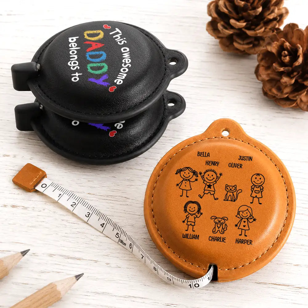 Gift For Grandpa, Adorable, Icon - This Awesome Grandpa Daddy Belongs To - Personalized Leather Tape Measure