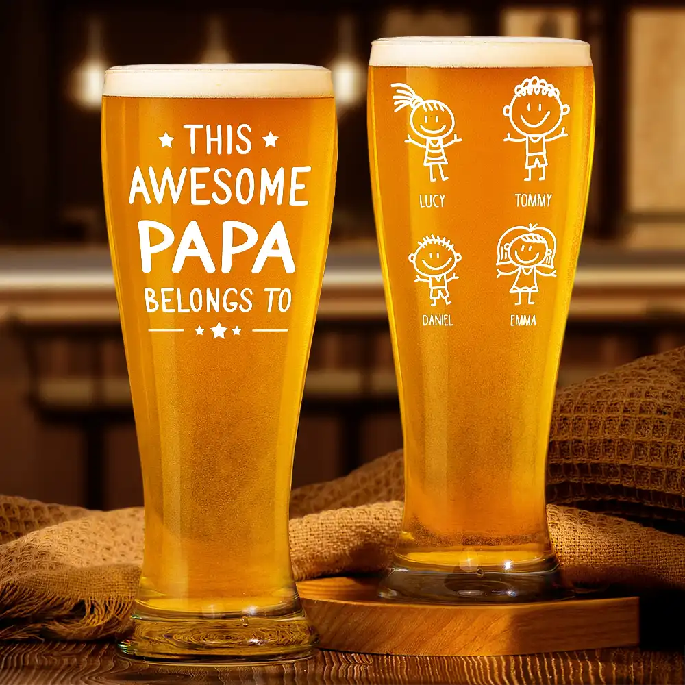 This Dad Belongs To Papa Grandpa Father - Personalized Pilsner Glass