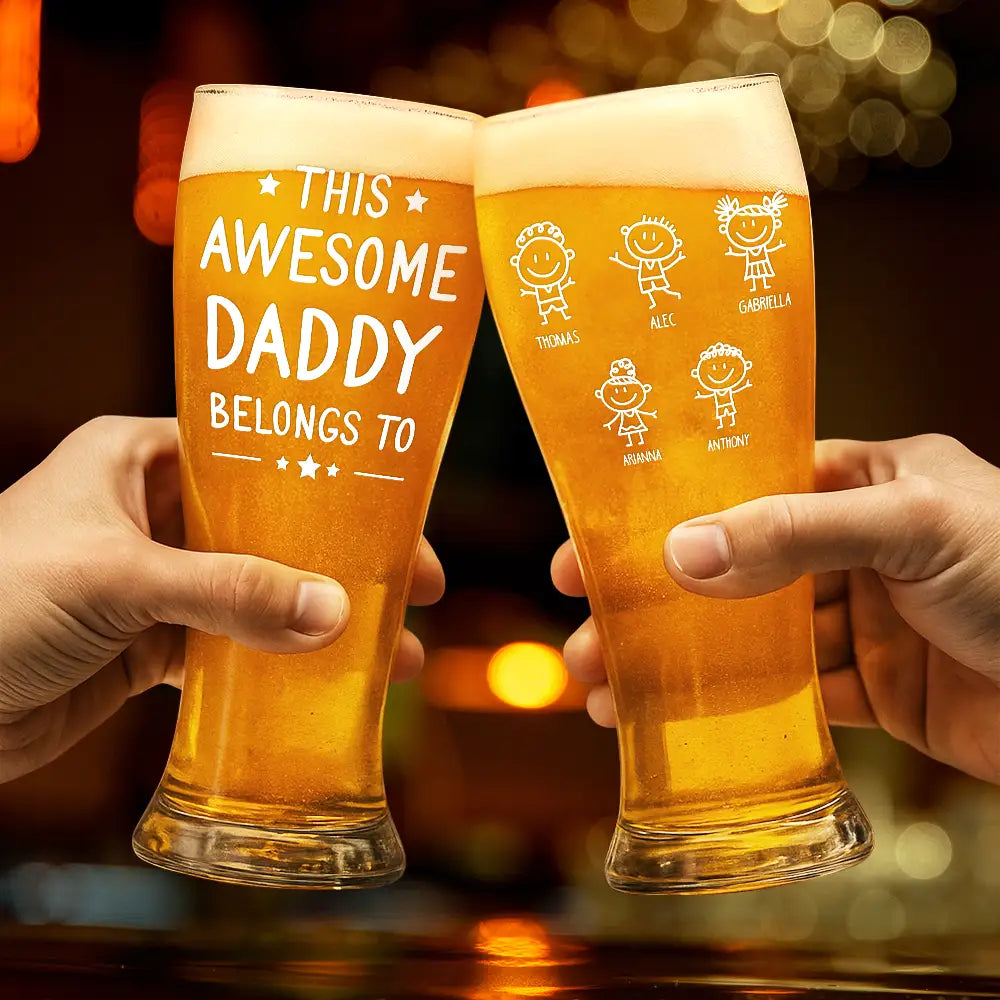 Gift For Father,Gift For Grandpa - This Dad Belongs To Papa Grandpa Father - Personalized Pilsner Glass