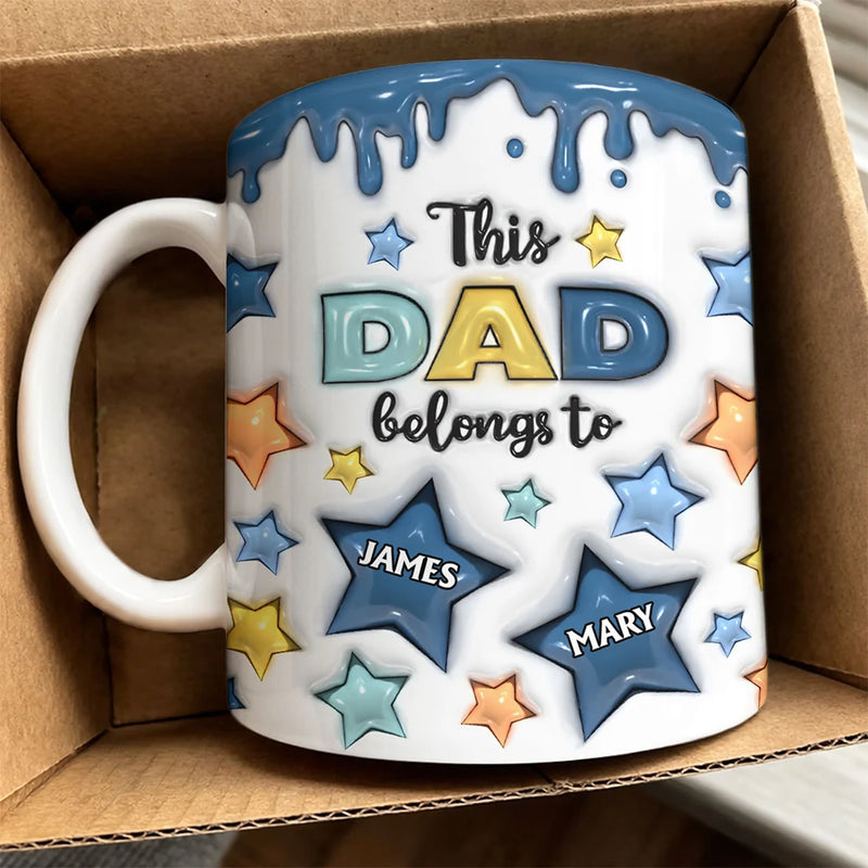 Gift For Father,Gift For Grandpa,Happy,Icon,Proud - This Dad Grandpa Belongs To - 3D Inflated Effect Printed, Personalized White Edge-to-Edge Mug