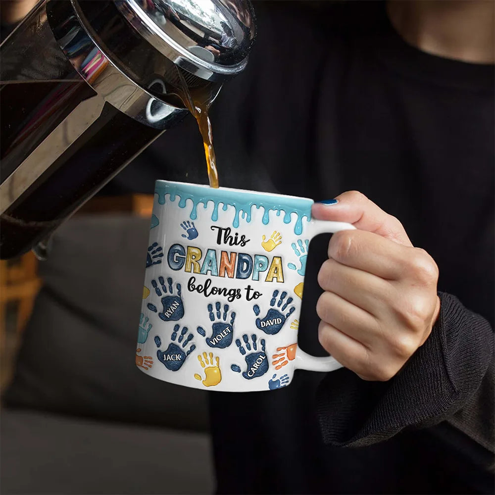 Gift For Father,Gift For Grandpa,Dad - Children,Happy - This Dad Grandpa Belongs To Handprints Icon - 3D Inflated Effect Printed, Personalized White Edge-to-Edge Mug