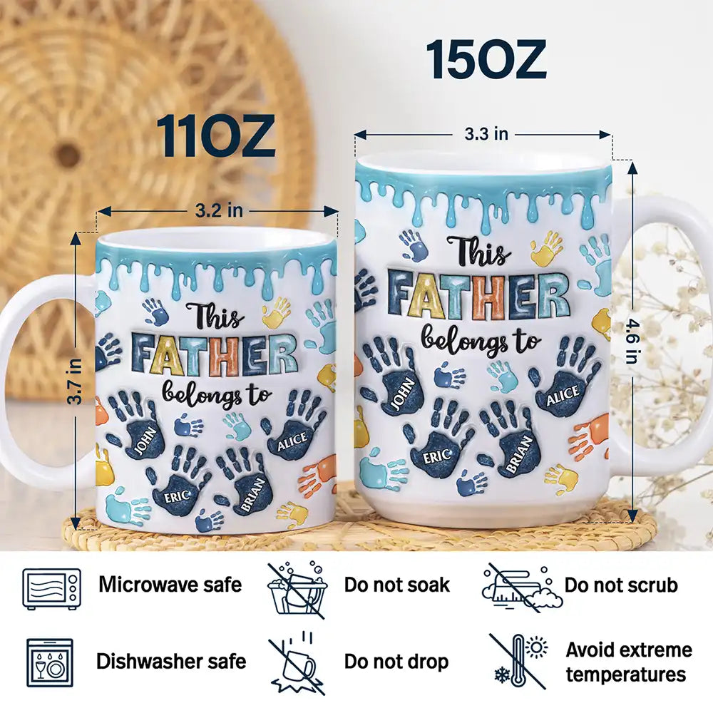 Gift For Father,Gift For Grandpa,Dad - Children,Happy - This Dad Grandpa Belongs To Handprints Icon - 3D Inflated Effect Printed, Personalized White Edge-to-Edge Mug