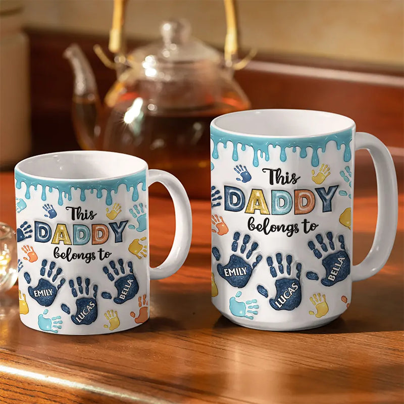 Gift For Father,Gift For Grandpa,Dad - Children,Happy - This Dad Grandpa Belongs To Handprints Icon - 3D Inflated Effect Printed, Personalized White Edge-to-Edge Mug