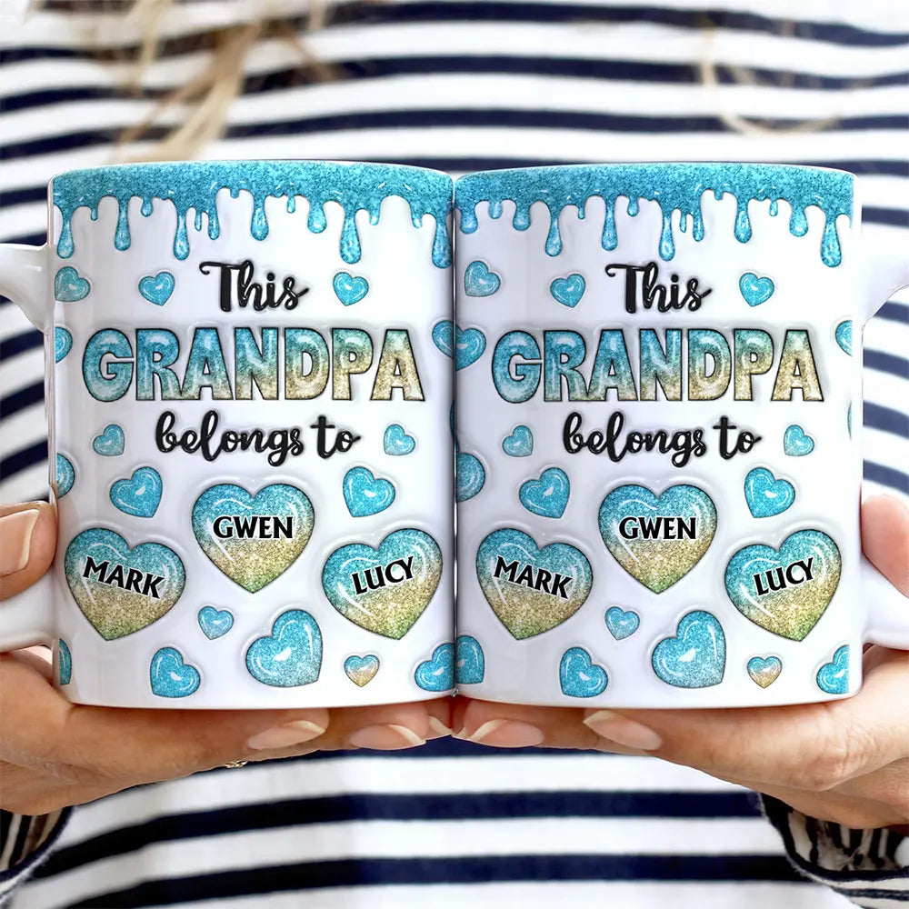 Gift For Father, Dad - Children, Happy - This Dad Grandpa Belongs To Heart Icon - 3D Inflated Effect Printed, Personalized White Edge-to-Edge Mug