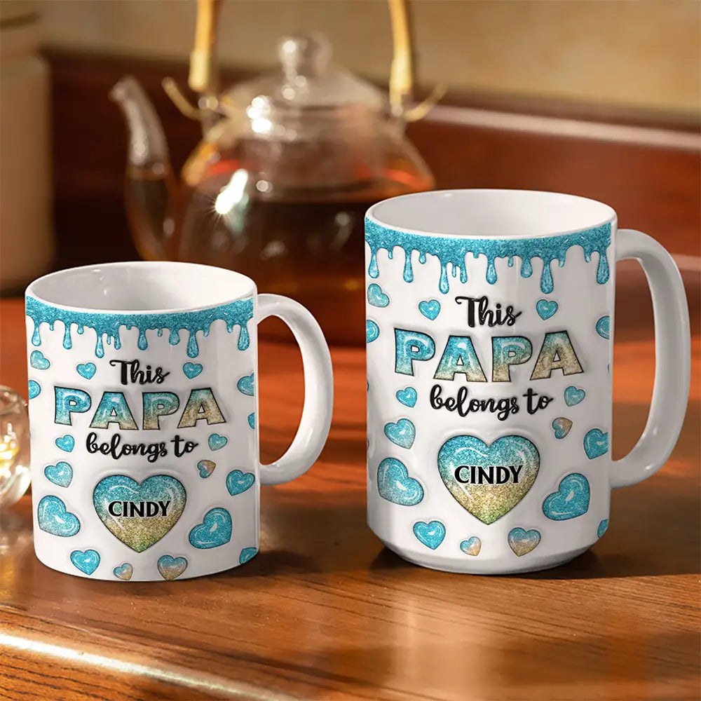 Gift For Father, Dad - Children, Happy - This Dad Grandpa Belongs To Heart Icon - 3D Inflated Effect Printed, Personalized White Edge-to-Edge Mug