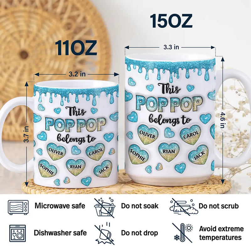 Gift For Father, Dad - Children, Happy - This Dad Grandpa Belongs To Heart Icon - 3D Inflated Effect Printed, Personalized White Edge-to-Edge Mug