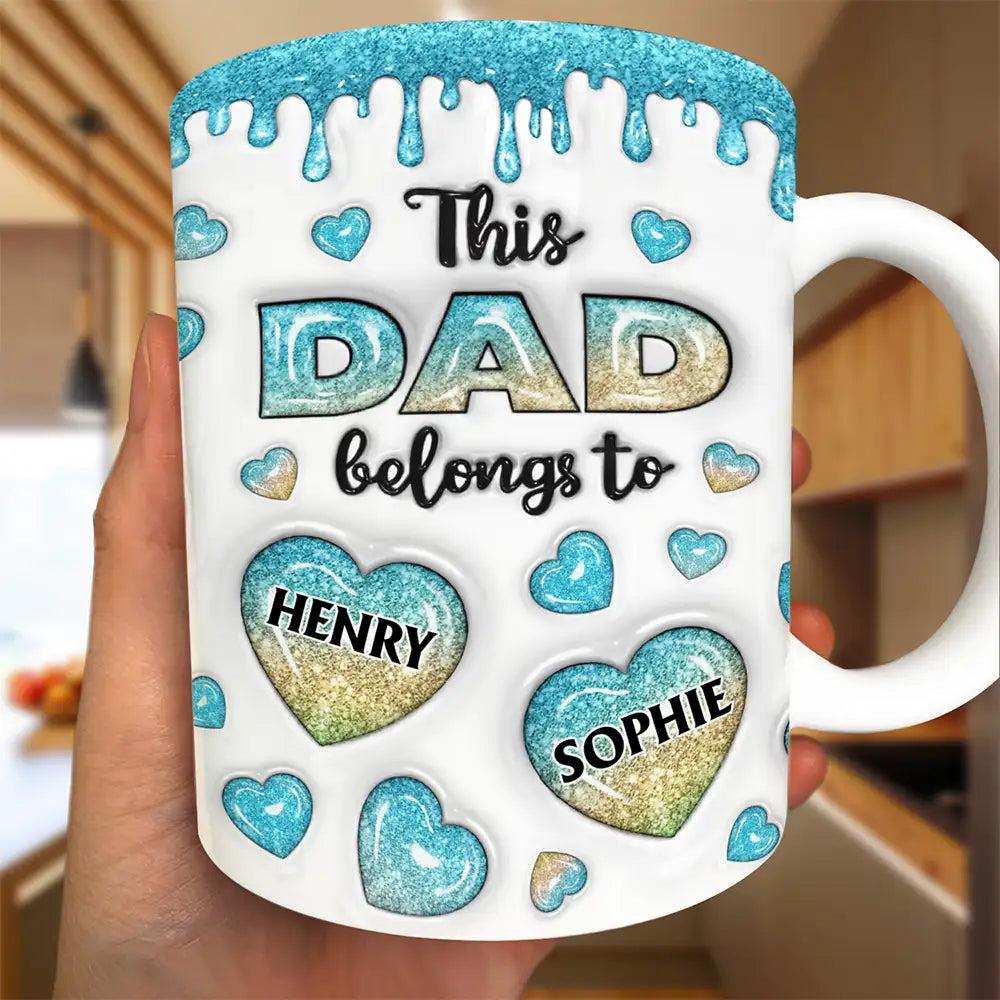 This Dad Grandpa Belongs To Heart Icon - 3D Inflated Effect Printed, Personalized White Edge-to-Edge Mug