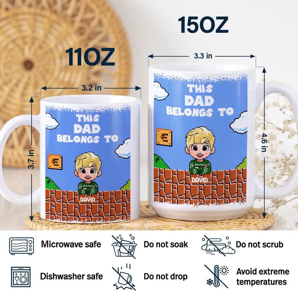 Gift For Father,Gift For Grandpa,Funny - This Daddy Belongs To Kids Pixel Art - Personalized White Edge-to-Edge Mug