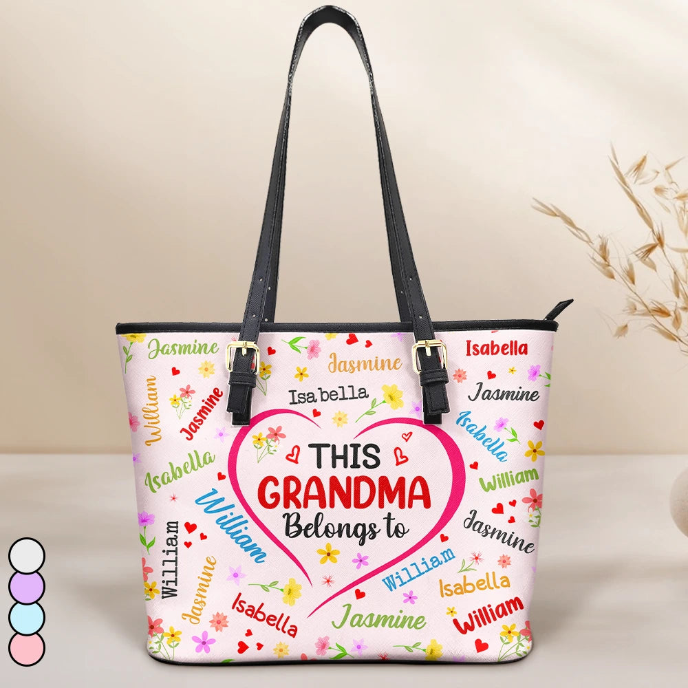 Gift For Mother,Gift For Grandma,Grandma,Grandkids - This Grandma Belongs To Blessed To Be Called Grandma - Personalized Leather Tote Bag