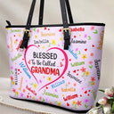 Gift For Mother,Gift For Grandma,Grandma,Grandkids - This Grandma Belongs To Blessed To Be Called Grandma - Personalized Leather Tote Bag