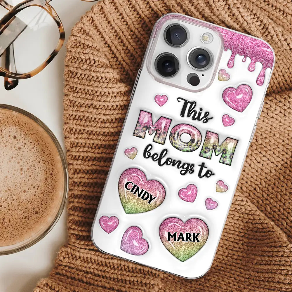This Mom Grandma Belongs To Heart Icon - 3D Inflated Effect Printed, Personalized Clear Phone Case