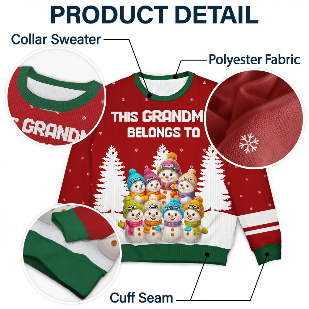 Gift For Grandma,Grandma,Grandkids,Christmas,Happy - This Grandma Belongs To Snowman - Personalized Unisex Ugly Sweater