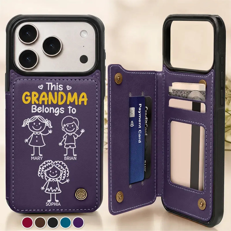 Gift For Grandpa, Gift For Grandma, Gift For Grandparents, Gift For Mother, Gift For Father, Happy, Stick Figure - This Grandma Grandpa Belongs To Kids Pet - Personalized Leather Flip Wallet Phone Case