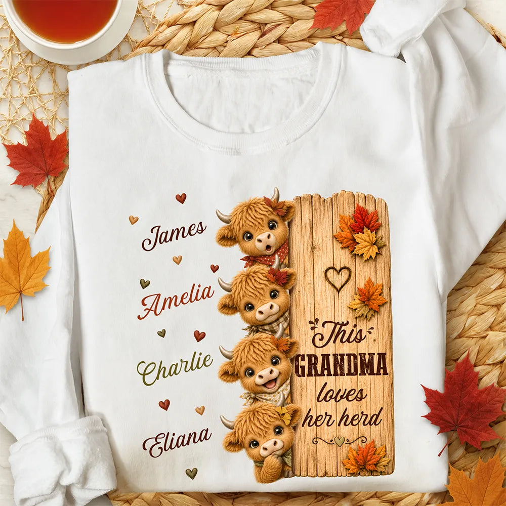 This Grandma Loves Her Herd Highland Cow Fall - Personalized T Shirt