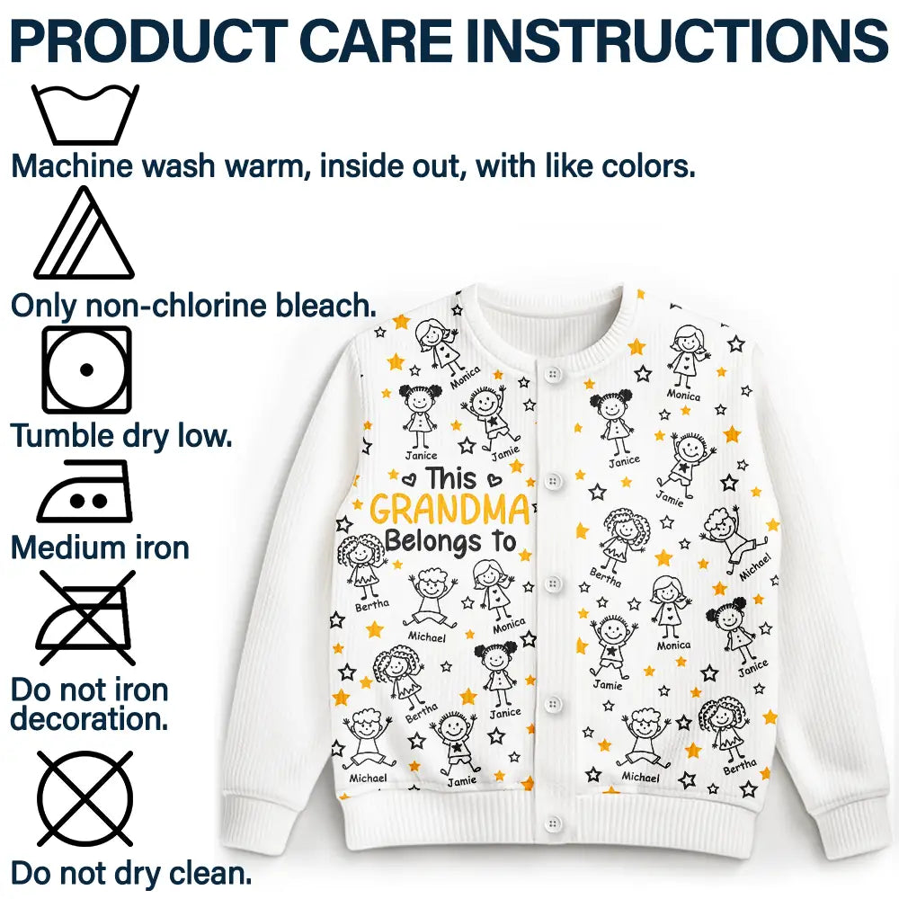 Gift For Grandparents,Gift For Grandpa,Gift For Grandma,Gift For Mother,Gift For Father,Happy,Christmas,Stick Figure - This Grandma Mom Belongs To Kids Pet - Personalized Cardigan