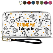 Gift For Grandma,Gift For Mother,Happy,Gift For Women,Stick Figure - This Grandma Mom Belongs To Kids Pet - Personalized Leather Long Wallet