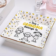 Gift For Grandma, Gift For Mother, Happy, Stick Figure - This Grandma Mom Belongs To Kids Pet - Personalized Ring Dish