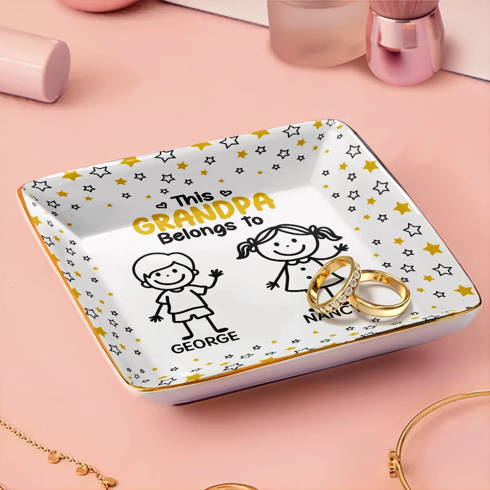 Gift For Grandma, Gift For Mother, Happy, Stick Figure - This Grandma Mom Belongs To Kids Pet - Personalized Ring Dish