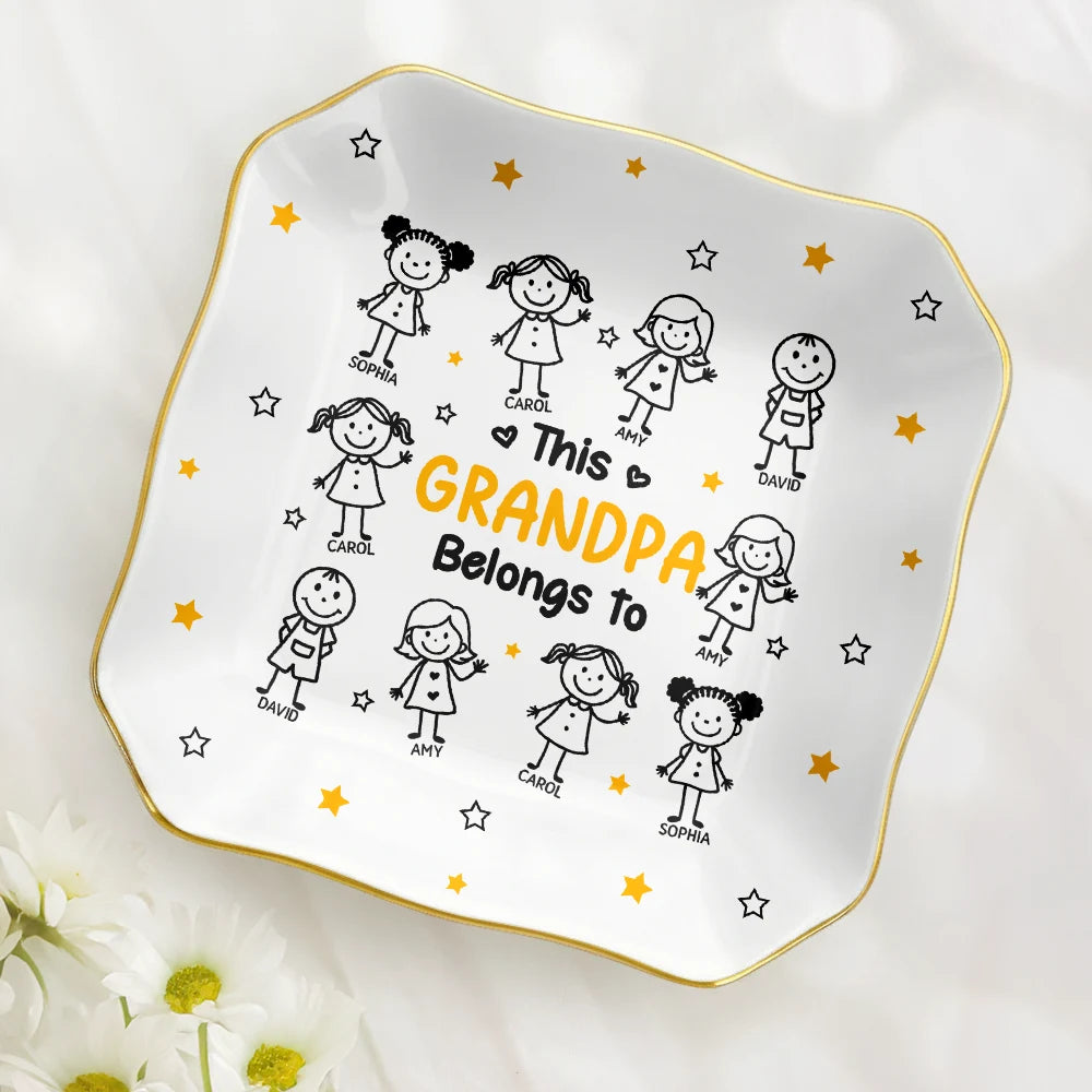 Gift For Grandma,Gift For Mother,Love - This Grandma Mommy Belongs To Kids Pet - Personalized Lace Square Jewelry Dish