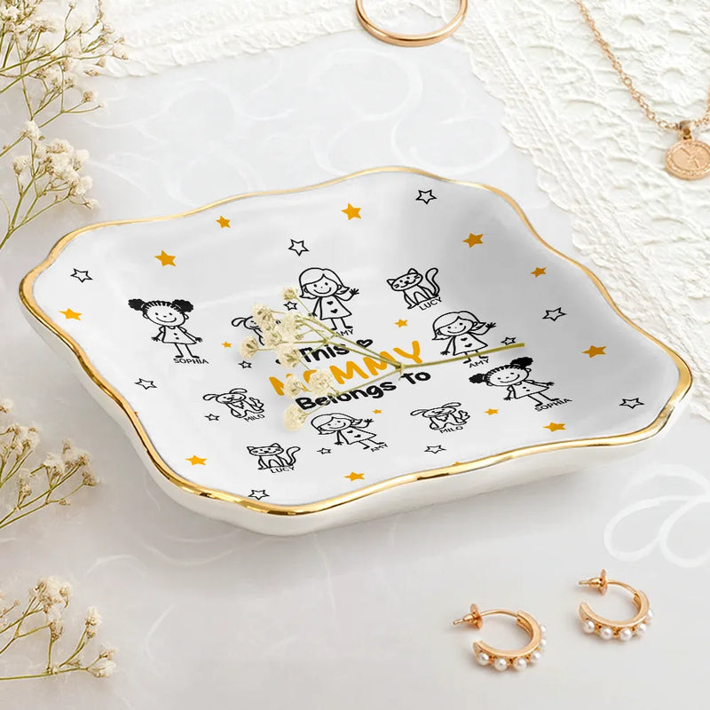 Gift For Grandma,Gift For Mother,Love - This Grandma Mommy Belongs To Kids Pet - Personalized Lace Square Jewelry Dish