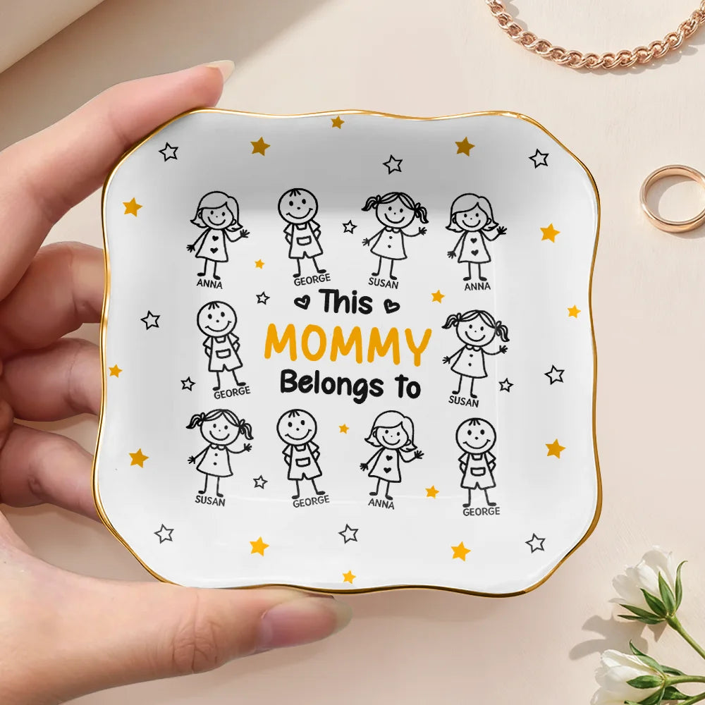 Gift For Grandma,Gift For Mother,Love - This Grandma Mommy Belongs To Kids Pet - Personalized Lace Square Jewelry Dish